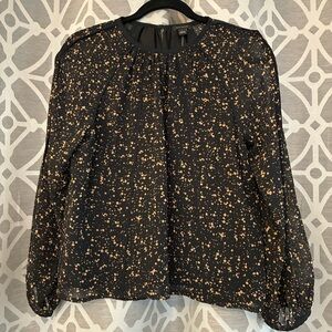 NWT - Ann Taylor Gathered Neck Chiffon Top (Black/Gold) Size S